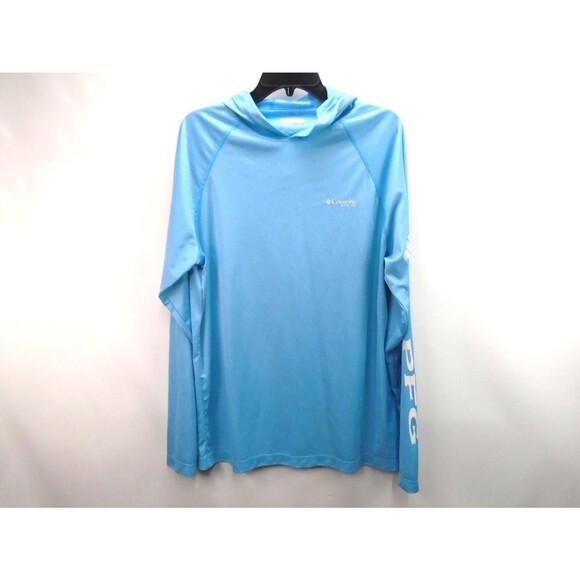 Columbia PFG Sun Hoodie Shirt Mens L Blue Omni-Shade Long Sleeve Fishing UPF 50 - Picture 1 of 10